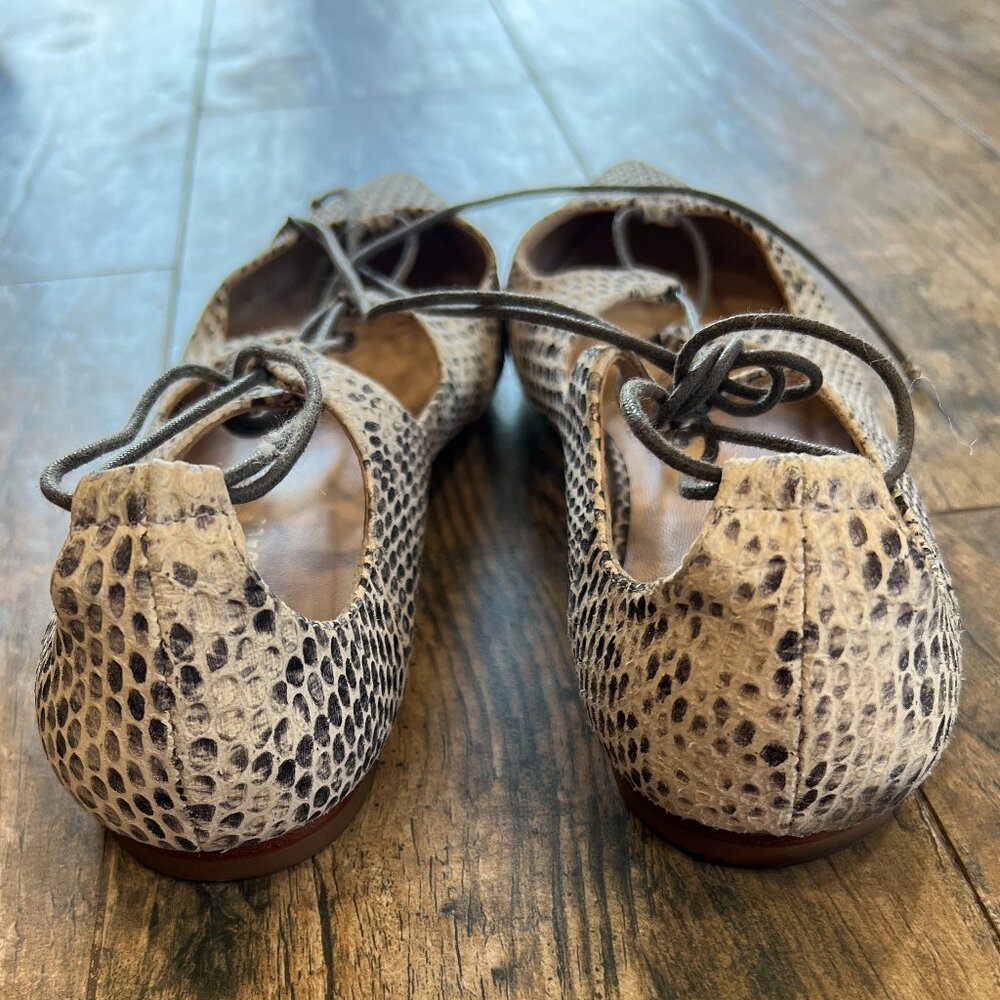 Loeffler Randall Ambra Flat Black White Snakeskin Lace Up Flats - Picture 7 of 9